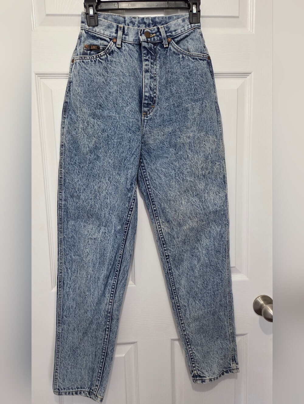 Vintage 80s Lee High Rise Acid Wash Mom Jeans Tapered Leg Size 9 Made In USA